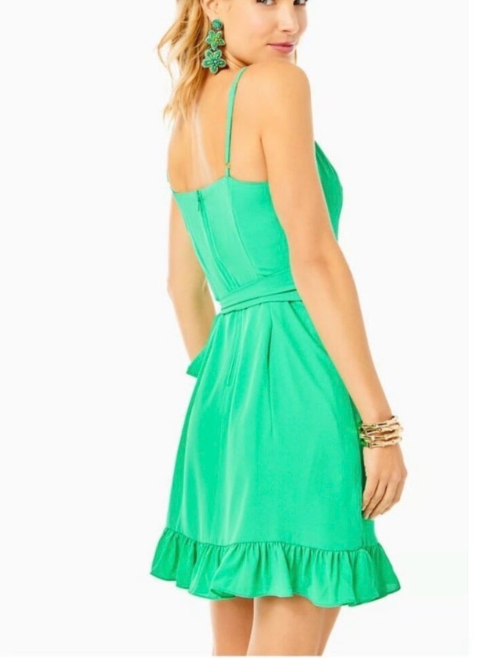 Women’s LILLY PULITZER ALISA LILEEZE WRAP RUFFLE DRESS in GREEN EUC size 0 - Picture 3 of 8